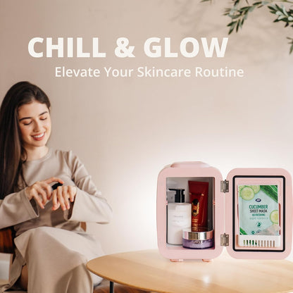 Skyland Mini Fridge 4L / 6 Can – Portable Cooler & Warmer for Skincare, Cosmetics, Food & Drinks – Quiet, Energy Efficient Personal Beauty Fridge for Home, Office, Car & Travel (Pink)