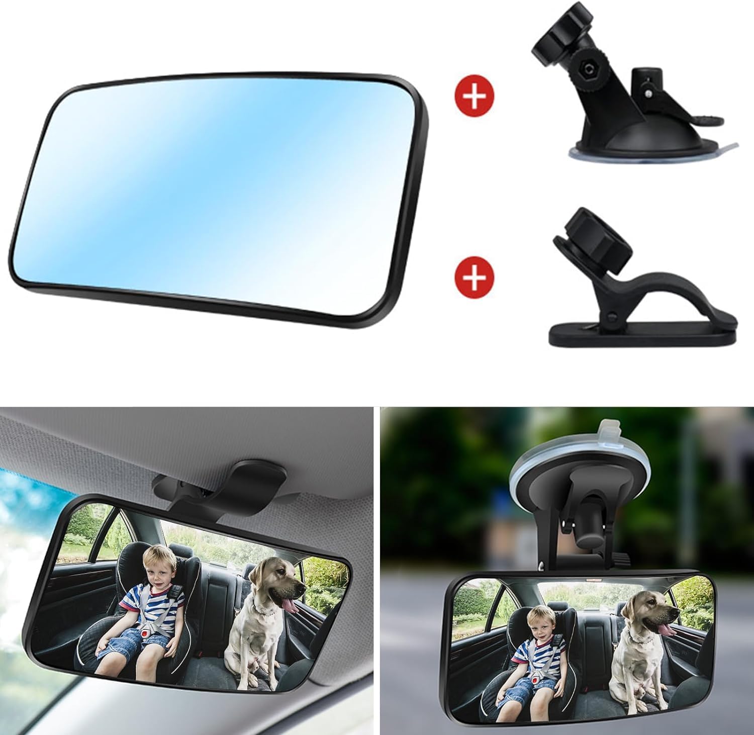 Baby Car Mirror Rear Facing,Universal Car Interior Rearview Baby Mirror Wide Angle Convex Mirror Clip-on & Suction Cup mirrors for Viewing Rear Passengers (clip &suction cup)