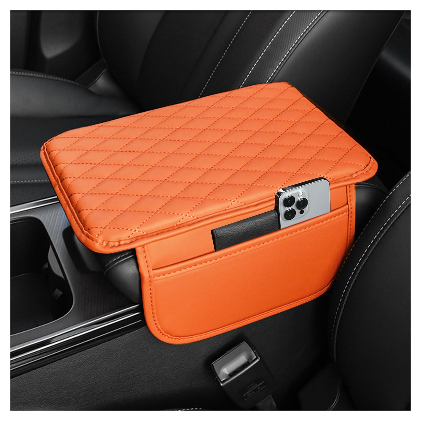 Upgraded Car Center Console Cover,Microfiber Leather Car Armrest Cover Cushion with 2 Storage Bags,Car Armrest Storage Box Car Interior Accessories for Most Vehicles (Black)