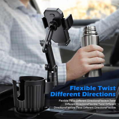 Car Cup Holder Phone Mount, 2-in-1 Universal Stand with Cup Holder Expander, 360° Rotation, Black, ABS Plastic, compatible with iPhone and Android