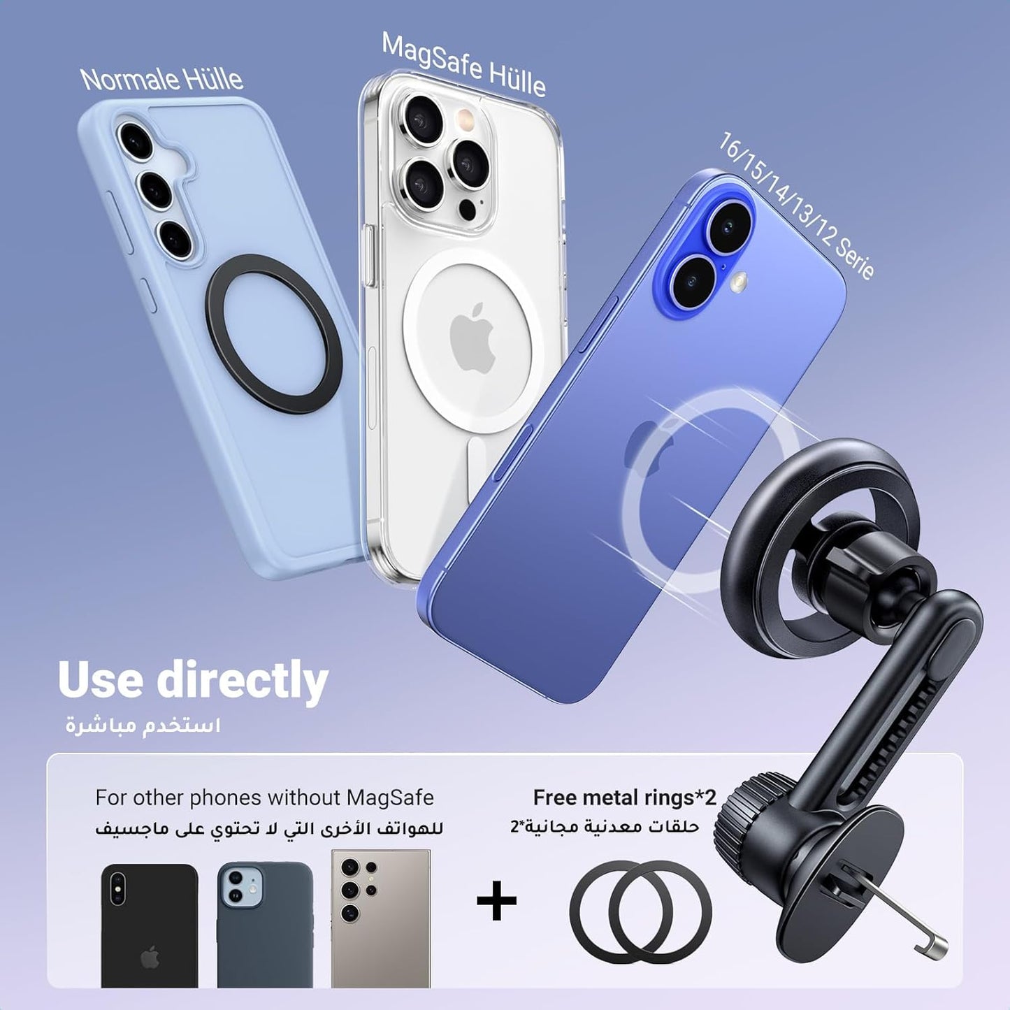 UGREEN MagSafe Car Phone Holder Magnetic Car Mount, [360° Rotation Super Stable], One-hand Auto Lock, No Blocking Air Vent Mobile Holder Accessories, Fit for iPhone 17/16/15, Samsung S25/24/S23