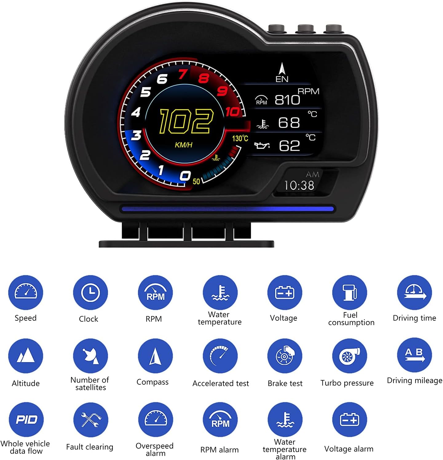 TERRIFI Car HUD Head Up Display P6, OBD Gauge Display+GPS Speedometer Dual System Smart Gauge Display, speed alarm, water temperature alarm, Works Great for Most Cars