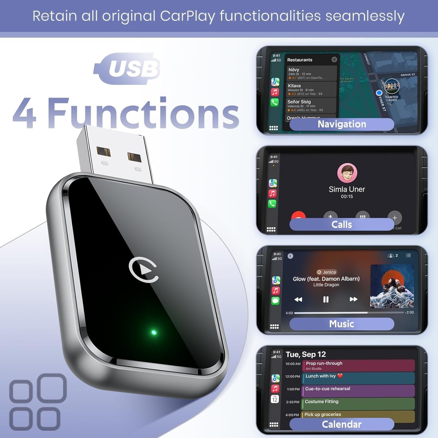 Wireless CarPlay Adapter for iPhone, USB-C CarPlay Dongle, Mini Plug & Play Bluetooth Adapter to Convert Wired to Wireless Car Play, USB/Type-C, No Delay