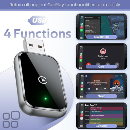 Wireless CarPlay Adapter for iPhone, USB-C CarPlay Dongle, Mini Plug & Play Bluetooth Adapter to Convert Wired to Wireless Car Play, USB/Type-C, No Delay