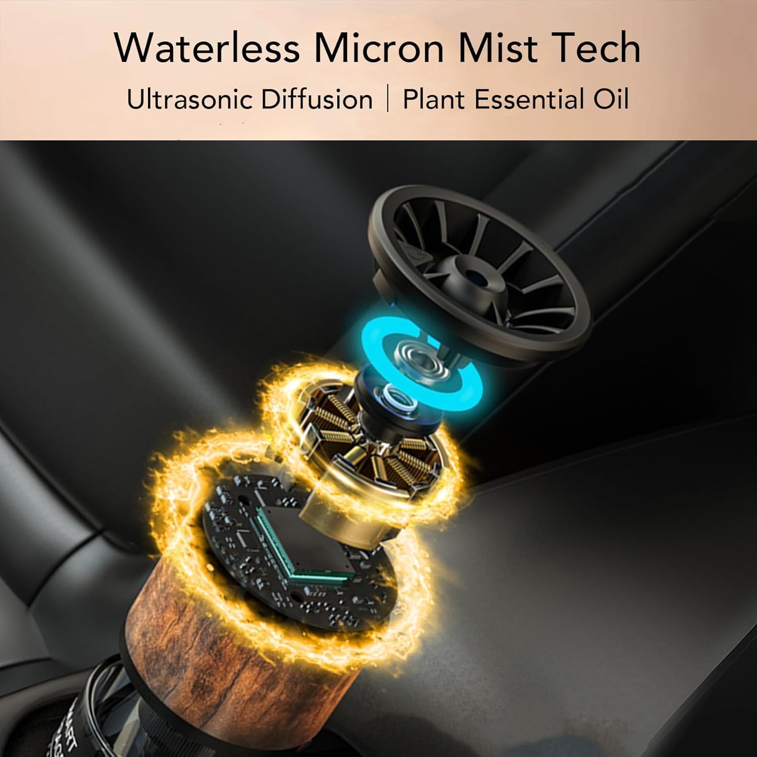 Smart Car Air Freshener Diffuser - Waterless Diffusers for Essential Oils, Ultrasonic Mist Auto On/Off, 3 Adjustable Modes, 160 ML Long Lasting 3 Months, Luxury Natural Cologne for Car, Office