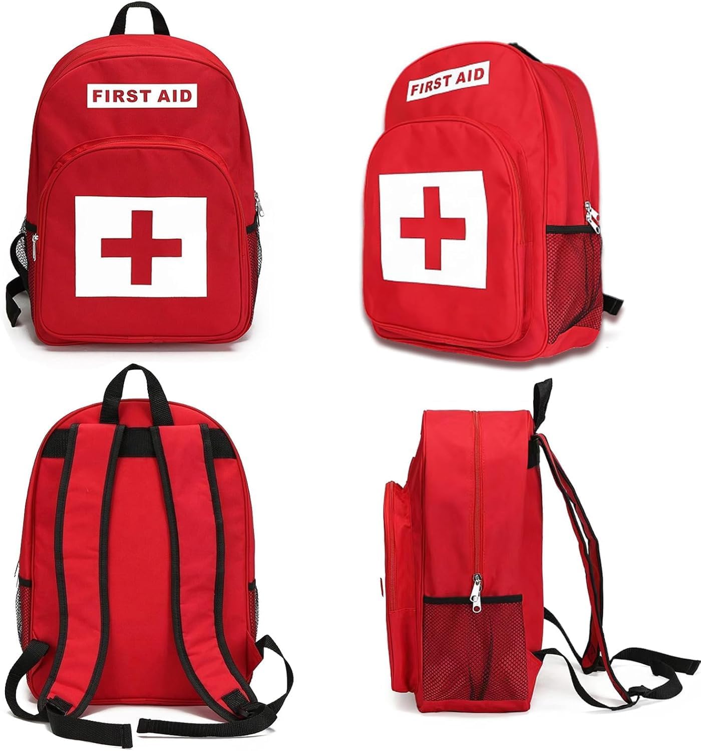 Red Empty First Aid Backpack, Medium Trauma Responder Medical Bag, Durable Travel Emergency Kit for Car, Home, Camping, Hiking, and Outdoor Field Trips