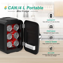 CROWNFUL Mini Fridge, 4 Liter 6 Can Portable Cooler and Warmer, Personal Fridge for Skin Care, Cosmetics, Food, Great for Bedroom, Office, Car, Dorm, ETL Listed (Black)
