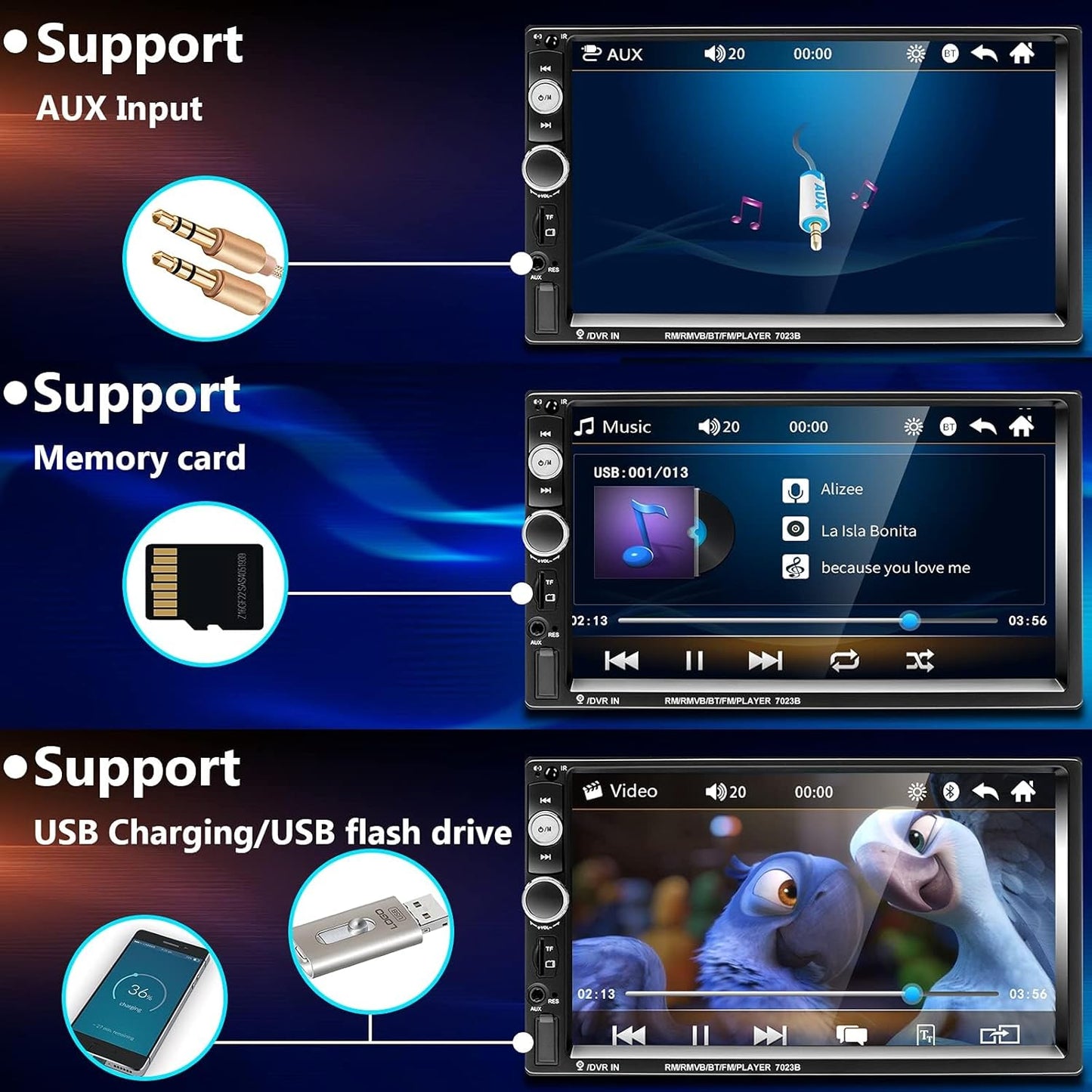 بودوفو راديو ستيريو للسيارة مزدوج دين مع شاشة LCD رقمية تعمل باللمس 7 انش، MP3/USB/SD AM/FM، بلوتوث، جهاز تحكم عن بعد لاسلكي