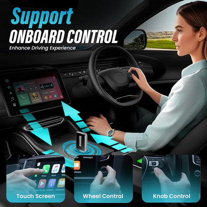 هامينر محول لاسلكي 2 في 1 لكاربلاي وأندرويد أوتو، محول تحويل من كاربلاي سلكي إلى لاسلكي، بدون تأخير وتحكم مستقر، محول صغير الحجم مع محول USB-A إلى USB-C