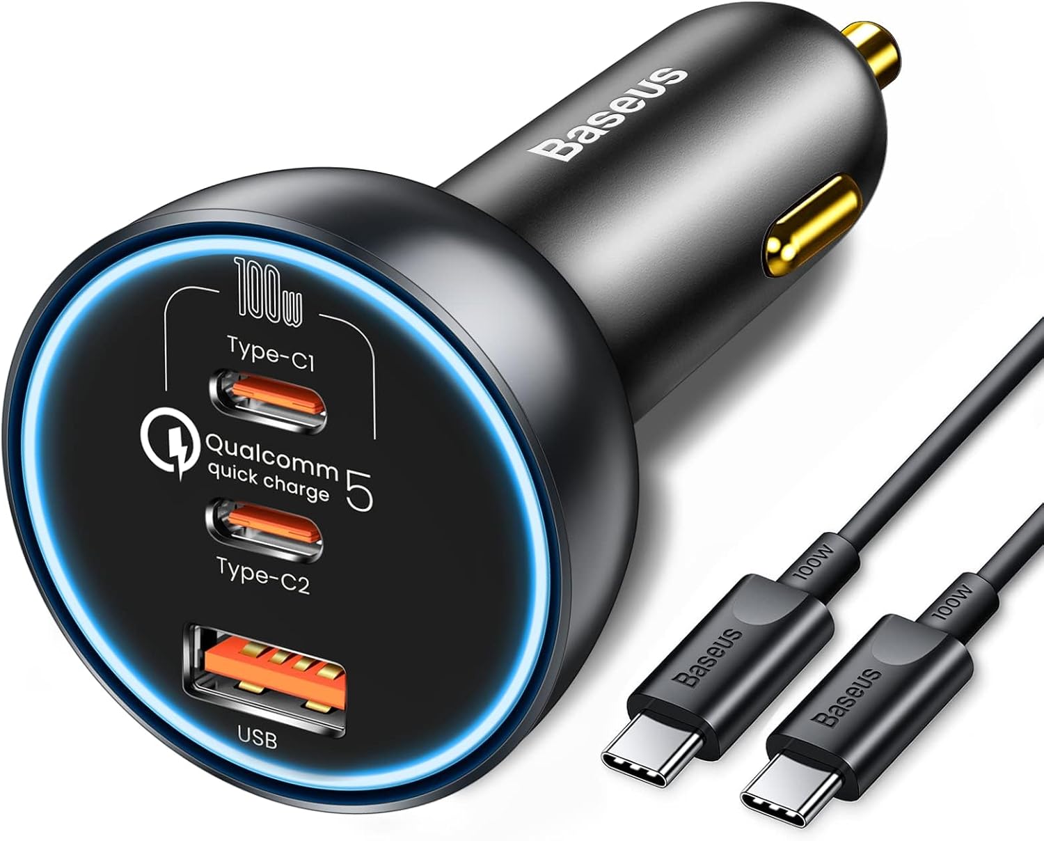 شاحن سيارة USB C، شاحن سيارة باسيوس 160 واط، محول شاحن سيارة سريع QC5.0 PD3.0 بـ3 منافذ، شاحن USB لولاعة السجائر لايفون كروم بوك وسامسونج جالاكسي S21 وايباد برو وماك بوك 2021 وديل لابتوب
