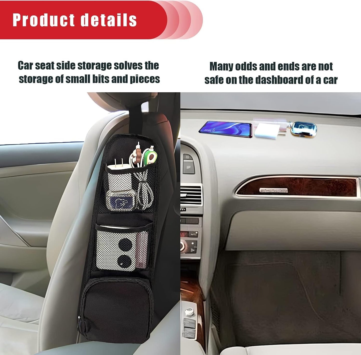 2PCS Car Seat Storage Hanging Bag, Multi-Pocket Seat Side Organizer, Multifunctional Mesh Net Pocket, Can Hold Mobile Phone, Wallet, Glasses, Suitable for Cars, SUVs, Trucks