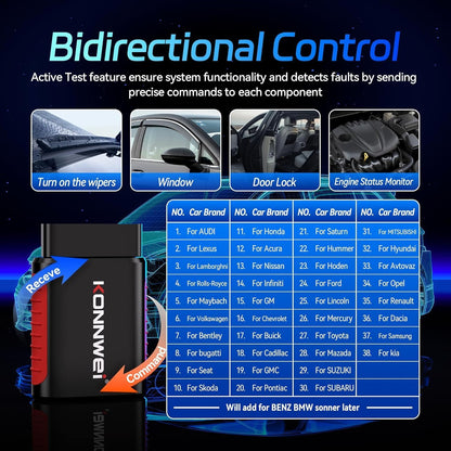 ماسح ضوئي OBD2 بلوتوث KDIAG - أداة تشخيص كاملة للسيارة لمحرك، ناقل حركة، ABS، TPMS، تكييف، توجيه، بطارية، أخرى، مع تحكم مزدوج الاتجاه، إعادة ضبط الزيت/EPB/DPF/BMS، تطبيق iOS Android