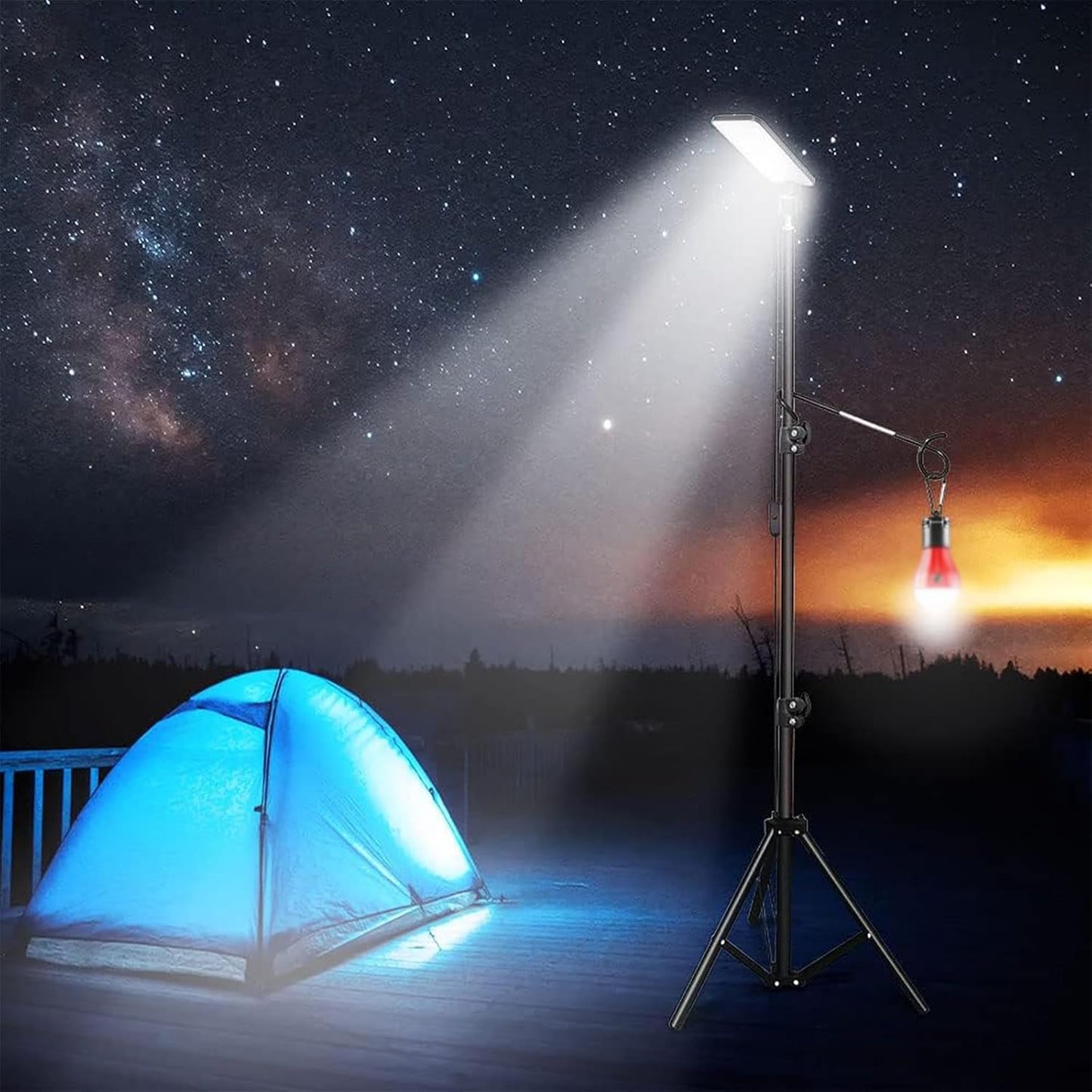 THE WHITE SHOP Portable Camping Lights, Work Lights With Stand,Telescoping Tripod Outdoor Light & Camp Light, Camping Hook Includes