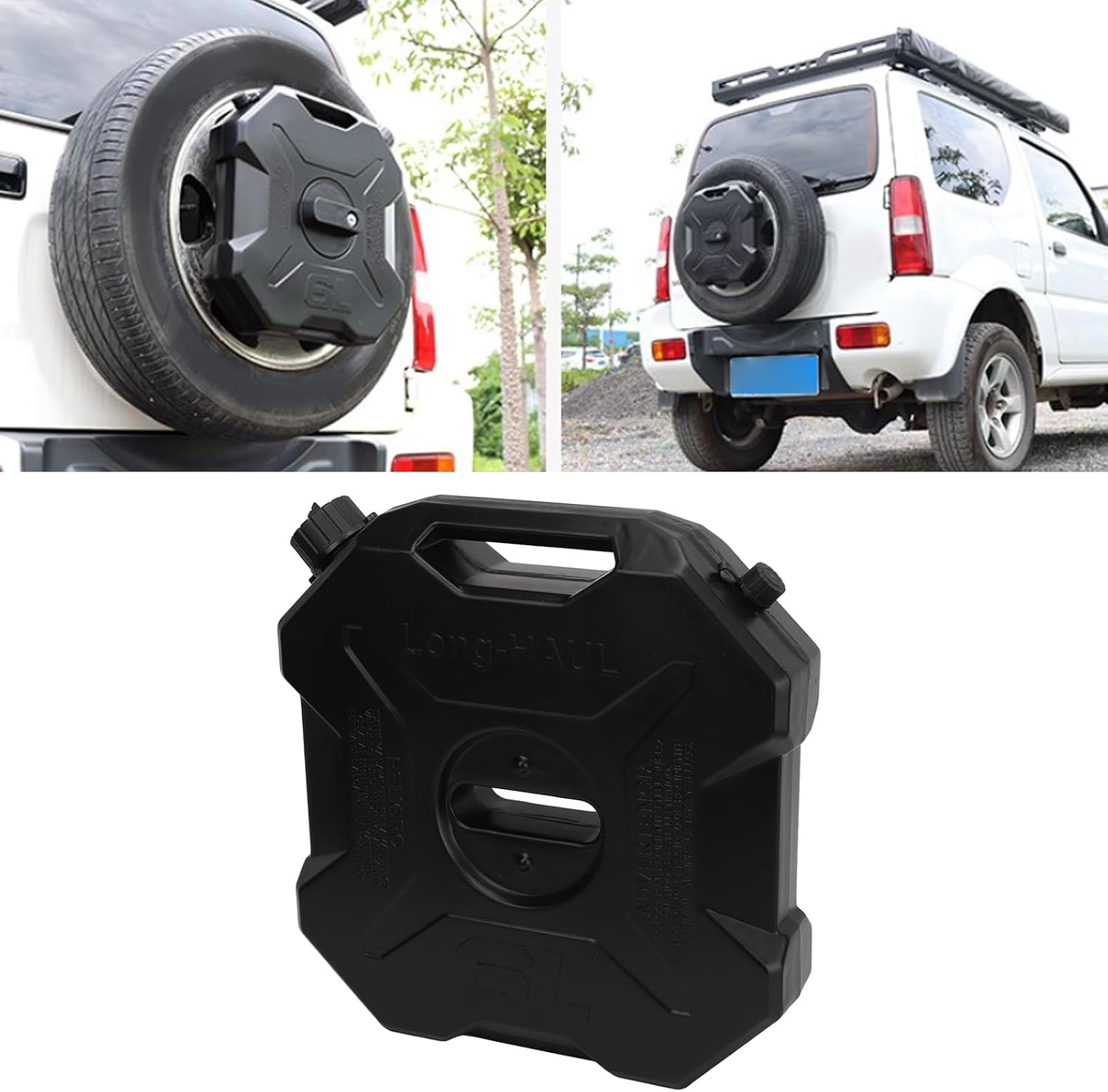 Luocute 6 Liter Fuel Tank, 1.6 Gallons ABS Black Jerry Can for Car Motorcycle UTV ATV Off Road Vehicle, ABS Material (with Bracket)
