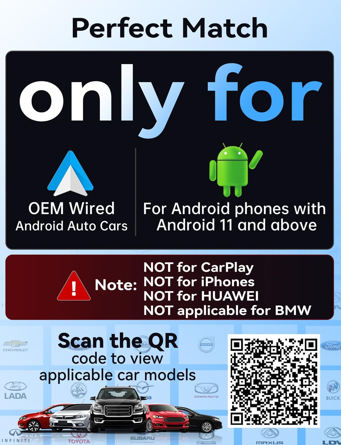 Wireless Android Auto Adapter, Latest Upgrade Stable Fast Mini Dongle, Metal Frame Glass Panel, Convert Wired Android Auto to Wireless, Plug and Play, for Android 11+ & Cars with Wired AA