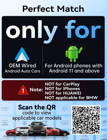Wireless Android Auto Adapter, Latest Upgrade Stable Fast Mini Dongle, Metal Frame Glass Panel, Convert Wired Android Auto to Wireless, Plug and Play, for Android 11+ & Cars with Wired AA