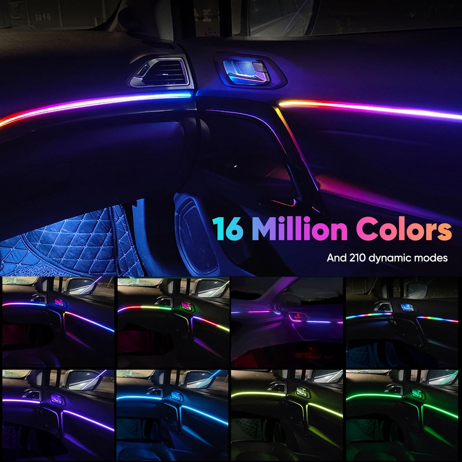 GPJYD أضواء LED داخلية للسيارة من الأكريليك، 110 سم و146 مصباح LED RGB مع إضاءة محيطة بـ 16 مليون لون، إكسسوارات السيارة مع تطبيق وجهاز تحكم عن بعد للرجال والنساء كهدايا