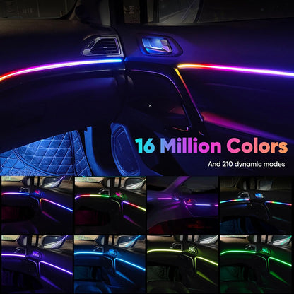 GPJYD أضواء LED داخلية للسيارة من الأكريليك، 110 سم و146 مصباح LED RGB مع إضاءة محيطة بـ 16 مليون لون، إكسسوارات السيارة مع تطبيق وجهاز تحكم عن بعد للرجال والنساء كهدايا