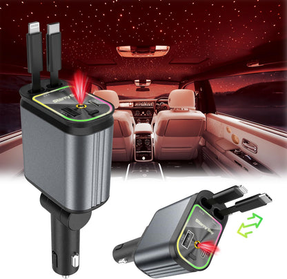 نيكومي شاحن سيارة، كيبل قابل للسحب 120 واط وشاحن سيارة USB، شحن سريع بـ 4 منافذ، متوافق مع جالكسي والاجهزة الاخرى، وصلة شاحن سيارة (اسود)