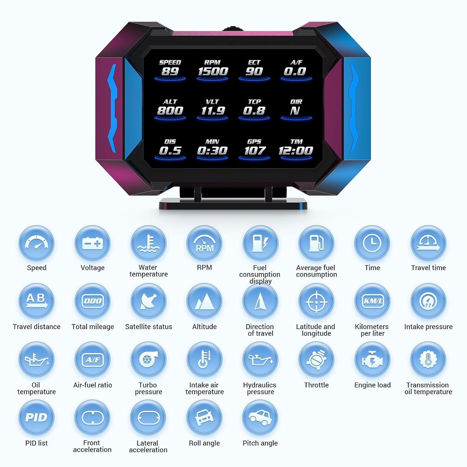 Car HUD Head Up Display OBD Gauge Multifunctional Digital Gauge Multi-Function Digital GPS Car Speedometer Slope Meter Universal