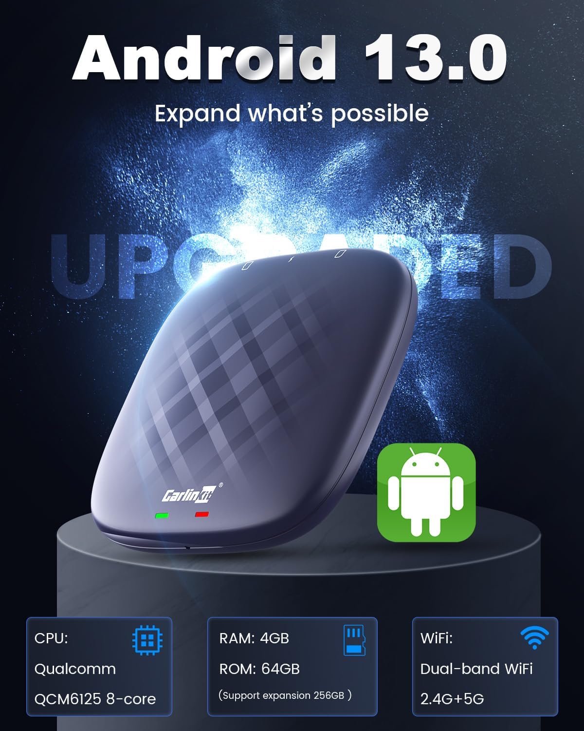 Carlinkit Android 13 Ai Box Pro Series: Transform Your Car into a Multimedia Adapter with Qualcomm Octa-core 6125, 4+64GB Memory, and Built-in Google Play Store and Bluetooth Gaming Controller