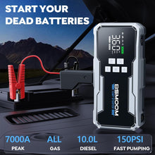 بطارية جامب ستارتر محمولة 8000 امبير مع ضاغط هواء، 26800mAh 160 باوند لكل انش مربع (جميع الغاز/12 لتر ديزل) كيبلات توصيل محمولة مع شاشة LCD 3.4 انش ومصابيح
