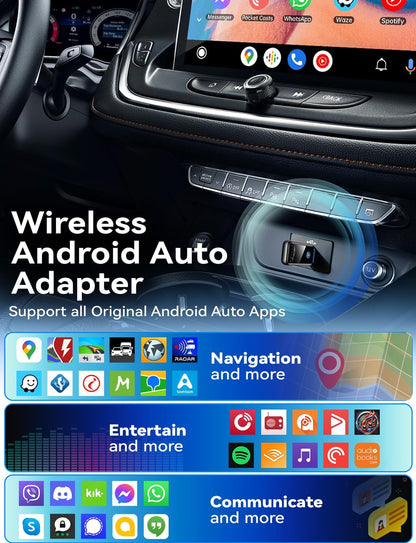 Wireless Android Auto Adapter, Latest Upgrade Stable Fast Mini Dongle, Metal Frame Glass Panel, Convert Wired Android Auto to Wireless, Plug and Play, for Android 11+ & Cars with Wired AA