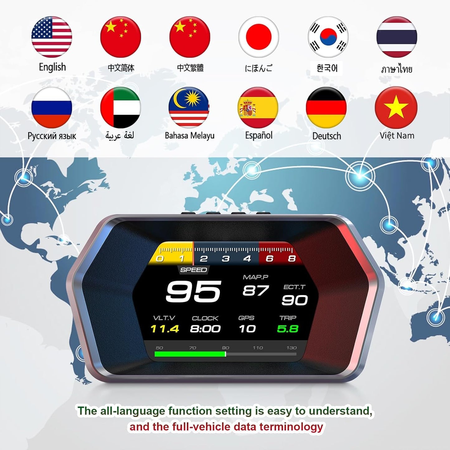 PINKE Heads up Display P17, Car Smart OBD2 Gauge Display, GPS Speedometer with Vehicle Speed, RPM, Fuel Consumption Voltage Multi Data Intelligent Instrument for All Cars