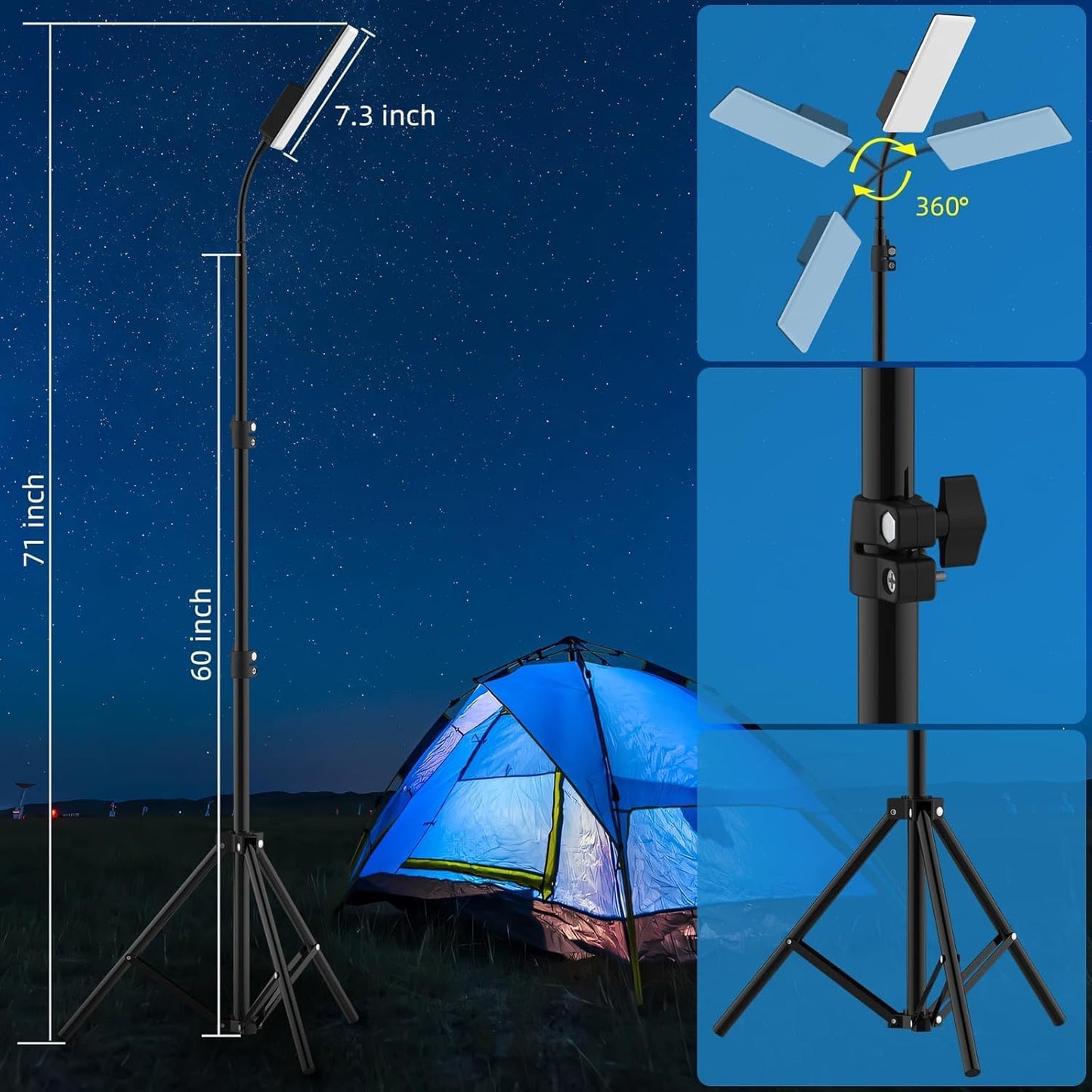 CLOUDFOUR LED Camping Light, Portable Outdoor Light with Telescopic Tripod & Carrying Bag, Dimmable 4 Light Modes, Rechargeable 160 LED Lamp for Camping, Picnic, Garden, Car Repair, Barbecue