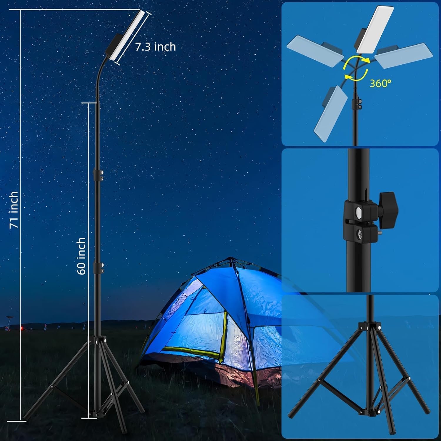 CLOUDFOUR LED Camping Light, Portable Outdoor Light with Telescopic Tripod & Carrying Bag, Dimmable 4 Light Modes, Rechargeable 160 LED Lamp for Camping, Picnic, Garden, Car Repair, Barbecue