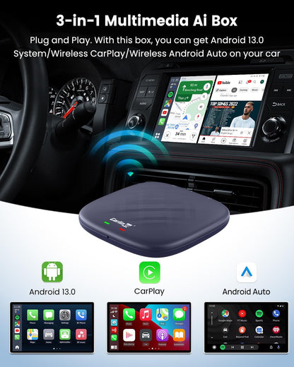 Carlinkit Android 13 Ai Box Pro Series: Transform Your Car into a Multimedia Adapter with Qualcomm Octa-core 6125, 4+64GB Memory, and Built-in Google Play Store and Bluetooth Gaming Controller
