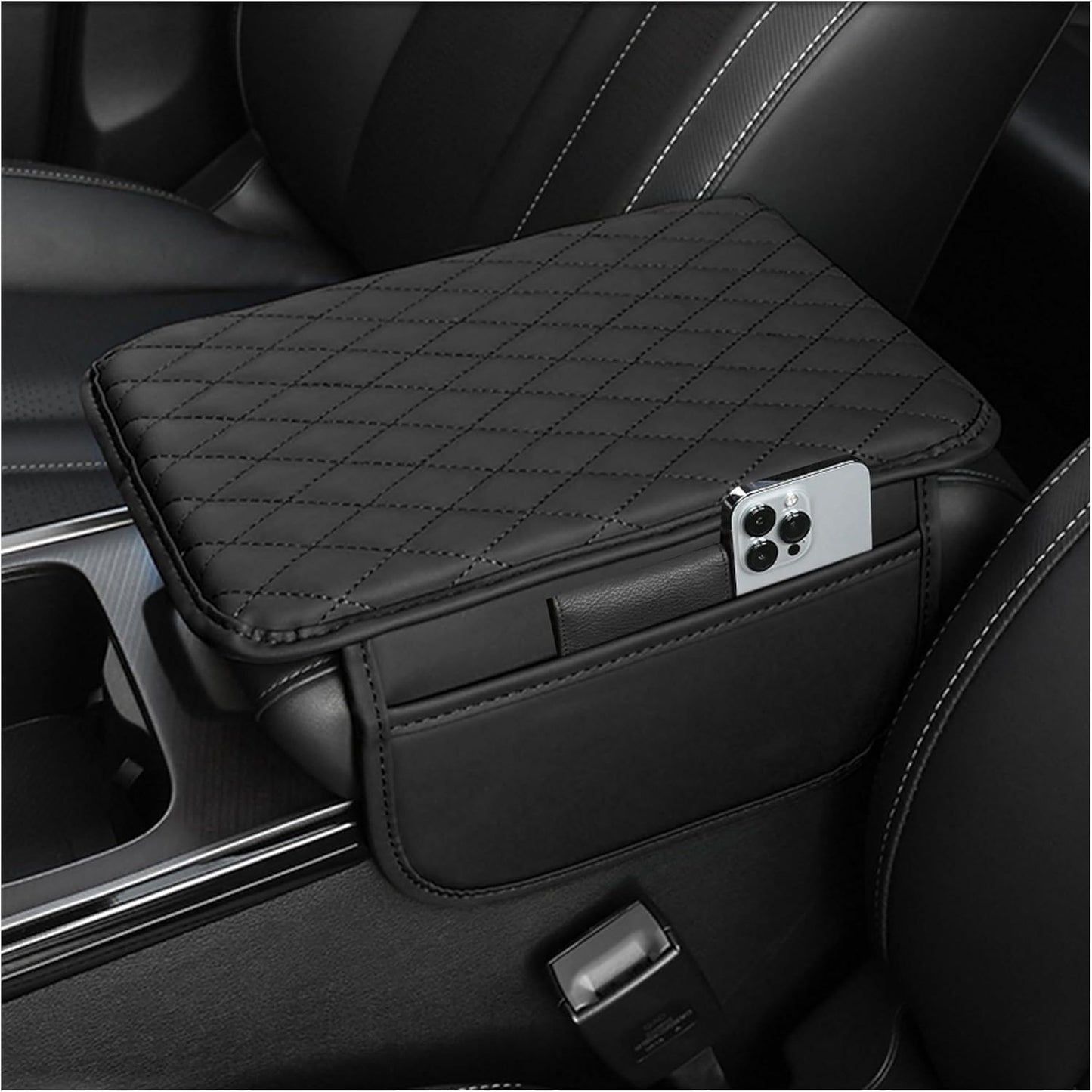 Upgraded Car Center Console Cover,Microfiber Leather Car Armrest Cover Cushion with 2 Storage Bags,Car Armrest Storage Box Car Interior Accessories for Most Vehicles (Black)