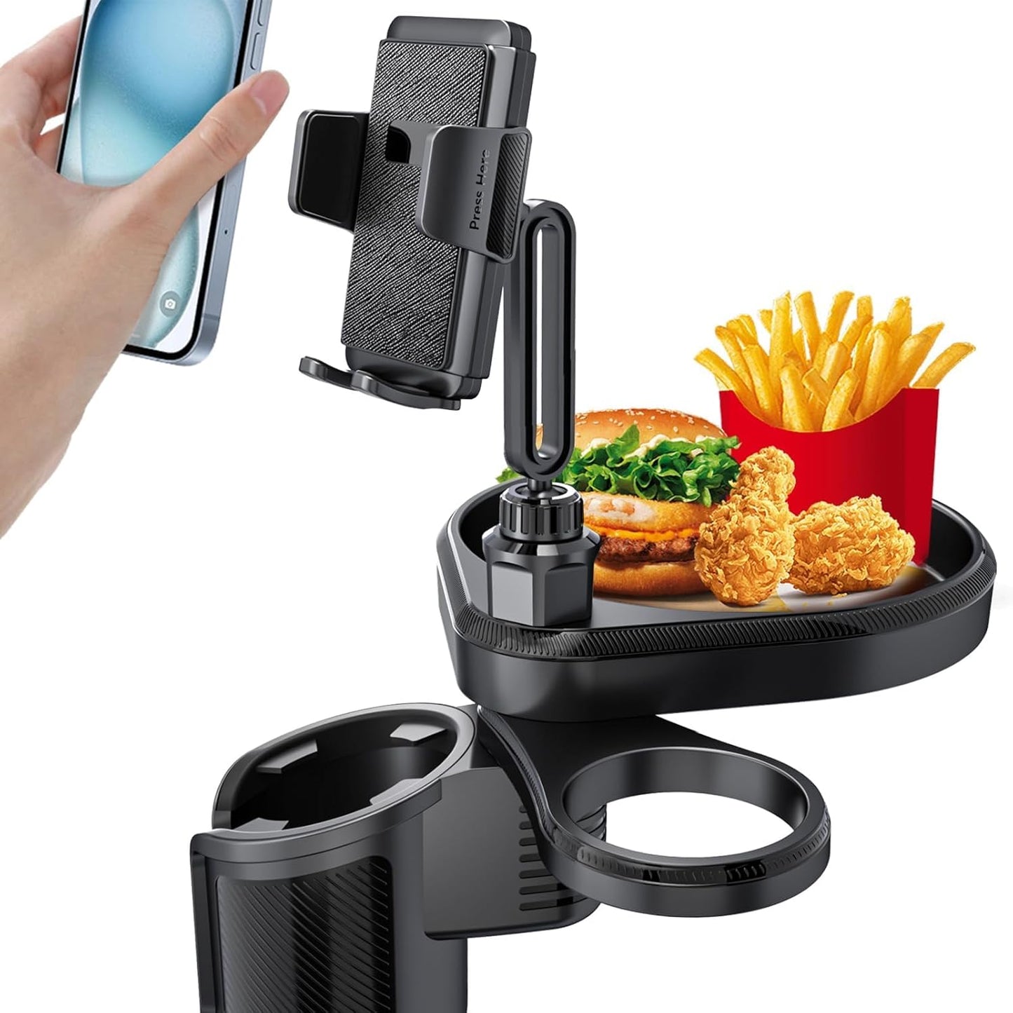 X spring Cup Holder Extender, Black Car Cup Holder Expansion Adapter, Multi-Functional Vehicle Drink Organizer for Road Trips, Commuting, and Daily Driving Convenience