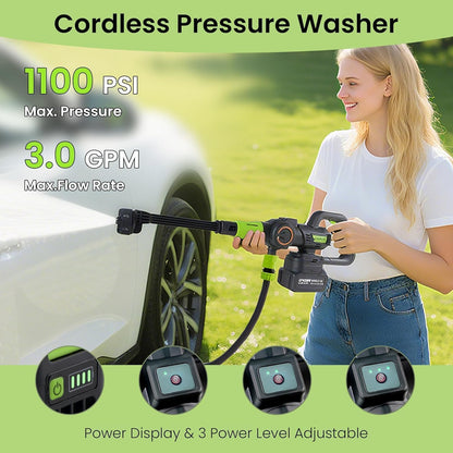 Cordless Pressure Washer gun, Portable Power Washer with 2 Long-Lasting Battery, 3 Pressure Levels, 6-in-1 Nozzle, Foam Cannon, for Car Yard Cleaning Garden Watering