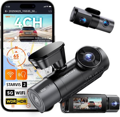 Vantrue N5S 4 Channel WiFi 360 Degree Dash Cam, STARVIS 2, IR Night Vision, 2.7K+1080P*2+1440P Front Rear Inside Dashcam, Voice Control, GPS, OTA Support, 24 Hours Parking Mode, Support 1TB Max