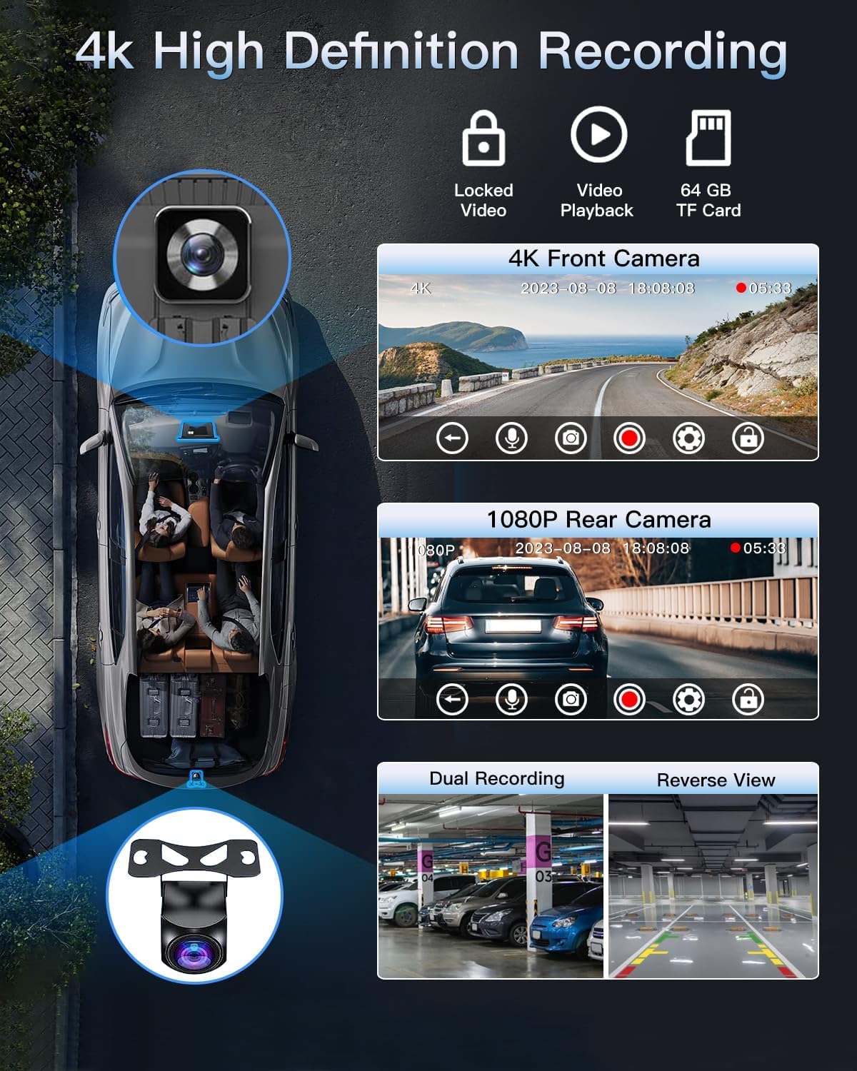 Violety Portable Wireless CarPlay Touchscreen for Car: 4K Apple Carplay & Android Auto Car Play Screen with 4K Dash Cam/1080p Rear Camera/GPS Navigation/Bluetooth/Mirror Link/AirPlay (10.26 in)