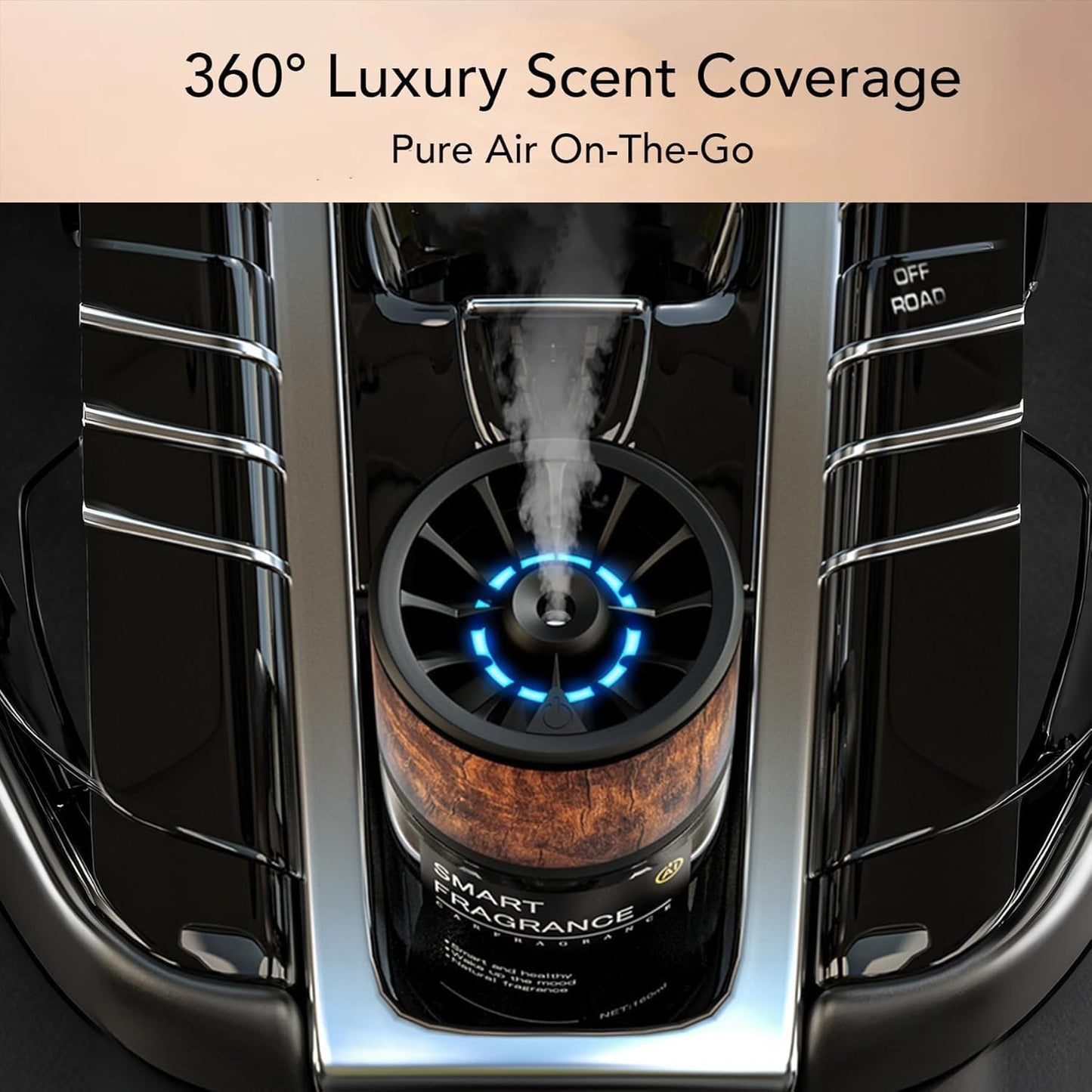 Smart Car Air Freshener Diffuser - Waterless Diffusers for Essential Oils, Ultrasonic Mist Auto On/Off, 3 Adjustable Modes, 160 ML Long Lasting 3 Months, Luxury Natural Cologne for Car, Office