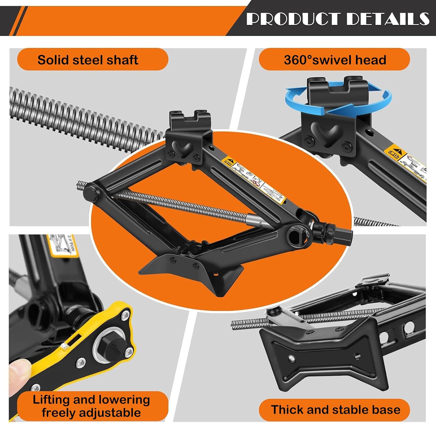 2 Ton (4409 lbs) Heavy-Duty Scissor Lift Jack for Car - Foldable Vehicle Tire Changing Kit with Stabilized Base & Ratcheting Lever, Universal Auto Lifting Tool for Trucks/SUV/Pickup