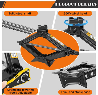 2 Ton (4409 lbs) Heavy-Duty Scissor Lift Jack for Car - Foldable Vehicle Tire Changing Kit with Stabilized Base & Ratcheting Lever, Universal Auto Lifting Tool for Trucks/SUV/Pickup