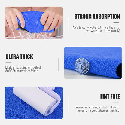 Microfiber Towels for Cars Wash Drying Thick Plush Cleaning Cloth Auto Detailing Super Absorbent for Interior & Exterior Lint Free, Streak Free, 11.8" X 11.8", 800 GSM, Pack of 8
