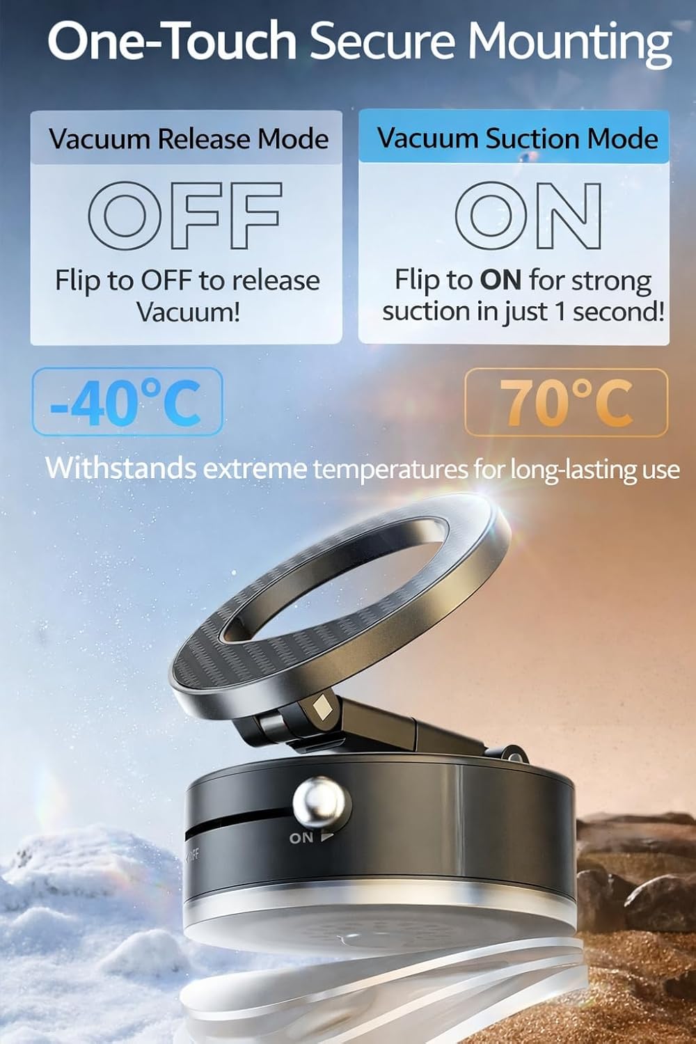 Magnetic Car Phone Holder [70LBS Suction] Dashboard & Windshield Mount, N54 4000gf Magnetic, 360° Adjustable Aluminum Arm, iPhone 17/16/15/14/13/12 & Android