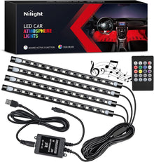Nilight 4PCS 48 LEDs USB Interior Lights DC 5V Multicolor Music Car Strip Light Under Dash Lighting Kit with Sound Active Function and Wireless Remote Control, 2 Years Warranty