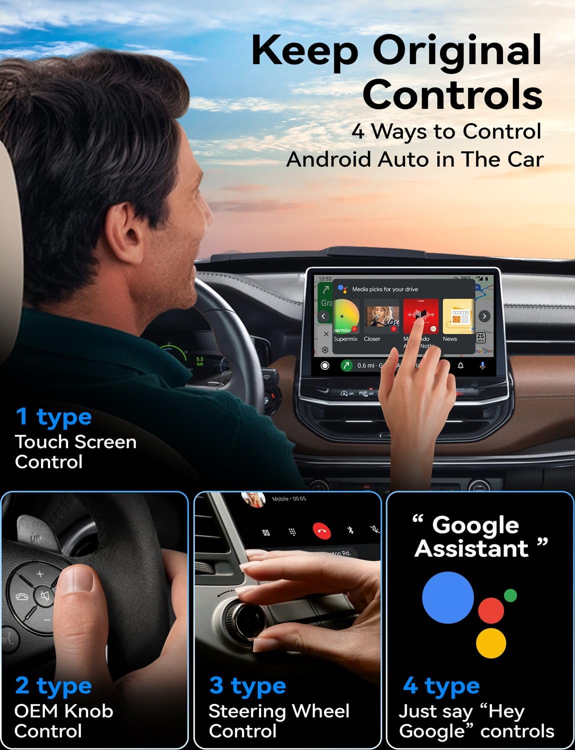 Wireless Android Auto Adapter, Latest Upgrade Stable Fast Mini Dongle, Metal Frame Glass Panel, Convert Wired Android Auto to Wireless, Plug and Play, for Android 11+ & Cars with Wired AA