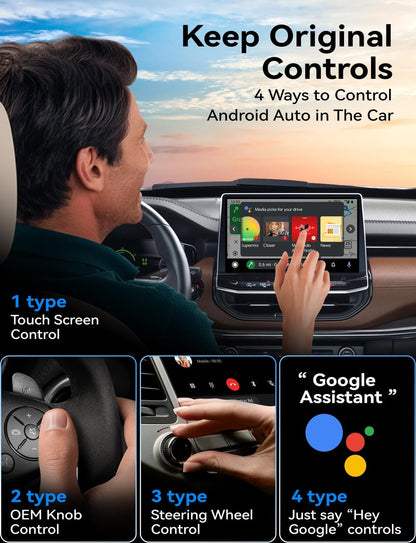 Wireless Android Auto Adapter, Latest Upgrade Stable Fast Mini Dongle, Metal Frame Glass Panel, Convert Wired Android Auto to Wireless, Plug and Play, for Android 11+ & Cars with Wired AA