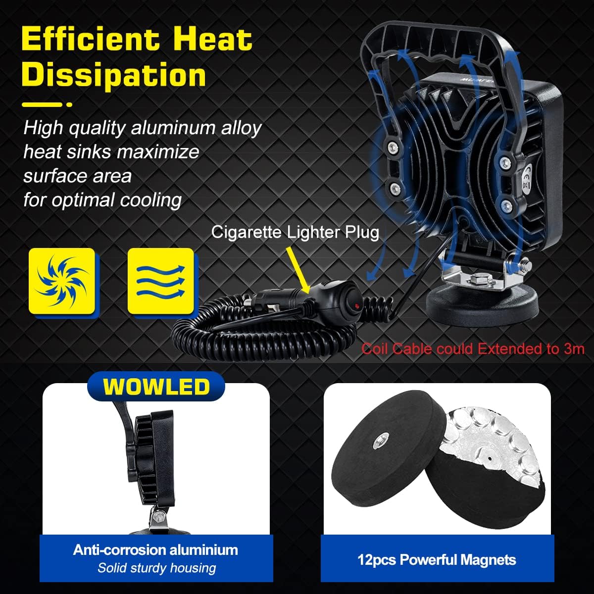 27W Portable LED Work Light Flood Lamp with Magnetic Base for Car, Off-road, Truck, Boat, Tractor, Truck, Engineering Vehicle, Maintenance, Camping Light DC 9-32V