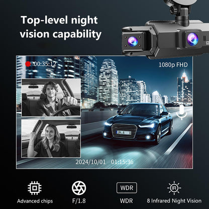 4 Channel Dash Cam 360° View Front and Rear Left Right Inside Camera for Cars, GPS and 5G Band WiFi, Night Vision, 180 Wide Angle, WDR, 24H Parking Mode, Included 64GB Card