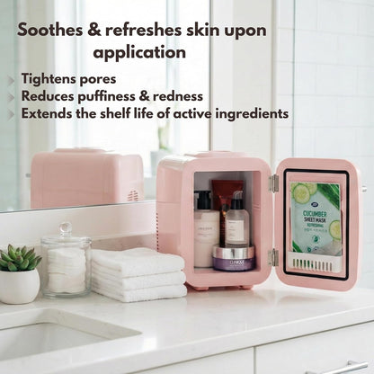 Skyland Mini Fridge 4L / 6 Can – Portable Cooler & Warmer for Skincare, Cosmetics, Food & Drinks – Quiet, Energy Efficient Personal Beauty Fridge for Home, Office, Car & Travel (Pink)