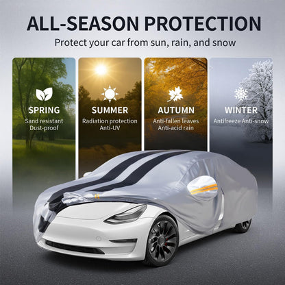 Full Car Cover, All Weather, Heavy Duty Car Covers for Rain Sun UV Protection With Door Zipper, Fits For BMW, Benz ，Lexus，Toyota，Sedans Other Car，Fits Sedan Length 4.5-5.3m (L)