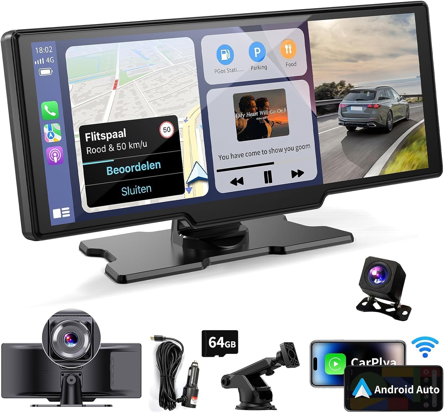 Violety Portable Wireless CarPlay Touchscreen for Car: 4K Apple Carplay & Android Auto Car Play Screen with 4K Dash Cam/1080p Rear Camera/GPS Navigation/Bluetooth/Mirror Link/AirPlay (10.26 in)