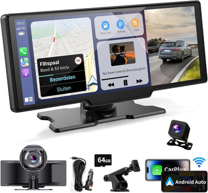Violety Portable Wireless CarPlay Touchscreen for Car: 4K Apple Carplay & Android Auto Car Play Screen with 4K Dash Cam/1080p Rear Camera/GPS Navigation/Bluetooth/Mirror Link/AirPlay (10.26 in)